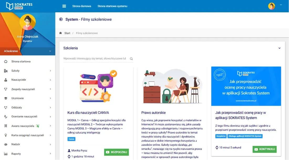 Szkolenia dla nauczycieli, dyrektora i pracowników